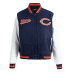 NFL CHICAGO BEARS SCRIPT TAIL WOMEN'S WOOL VARSITY JACKET (MIDNIGHT NAVY/ORANGE/MIDNIGHT NAVY)