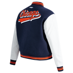 NFL CHICAGO BEARS SCRIPT TAIL WOMEN'S WOOL VARSITY JACKET (MIDNIGHT NAVY/ORANGE/MIDNIGHT NAVY)