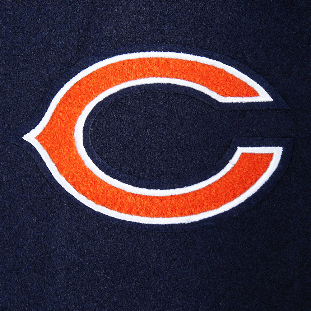 NFL CHICAGO BEARS SCRIPT TAIL WOMEN'S WOOL VARSITY JACKET (MIDNIGHT NAVY/ORANGE/MIDNIGHT NAVY)