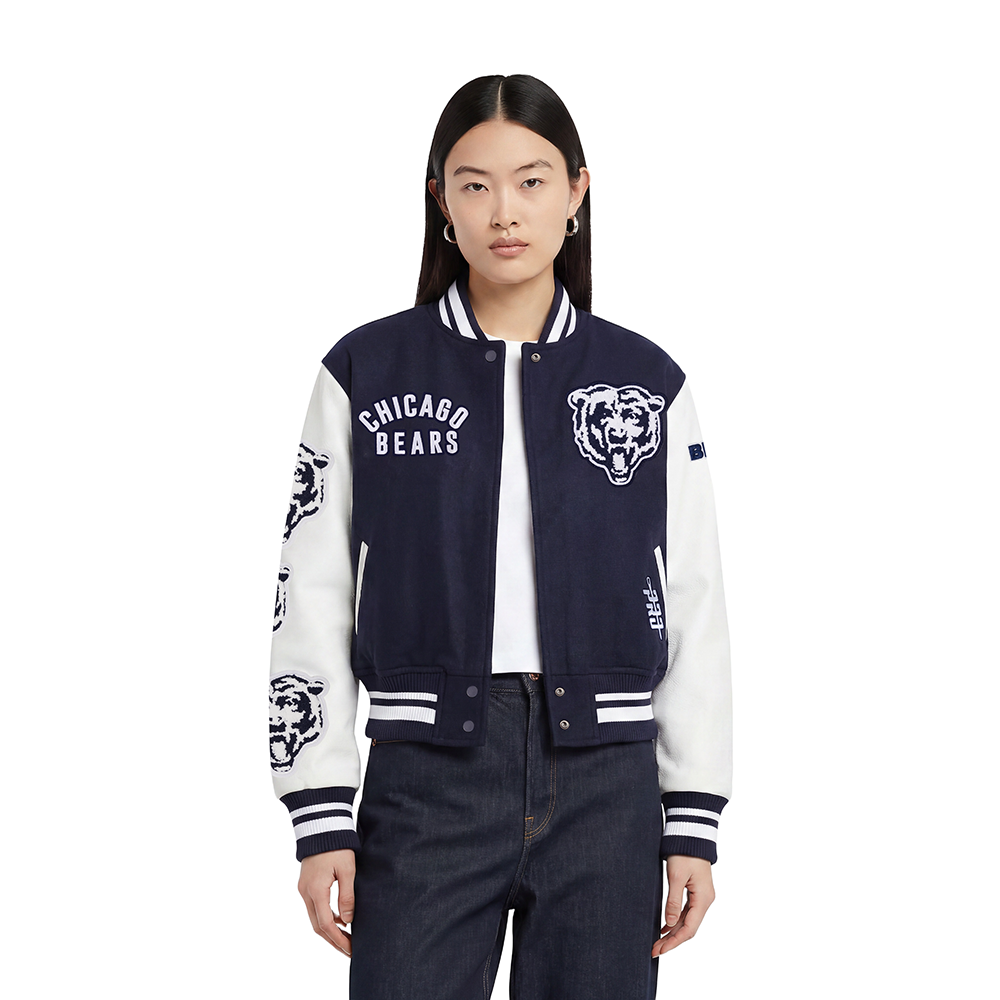 NFL CHICAGO BEARS WOMEN'S VARSITY JACKET (MIDNIGHT NAVY/WHITE)