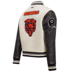 NFL CHICAGO BEARS RETRO CLASSIC BLOUSON COLLÉGIAL EN LAINE À BORDS CÔTELÉS POUR FEMME (COQUILLE D'ŒUF/MARINE MINUIT)
