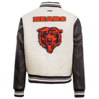 NFL CHICAGO BEARS RETRO CLASSIC BLOUSON COLLÉGIAL EN LAINE À BORDS CÔTELÉS POUR FEMME (COQUILLE D'ŒUF/MARINE MINUIT)