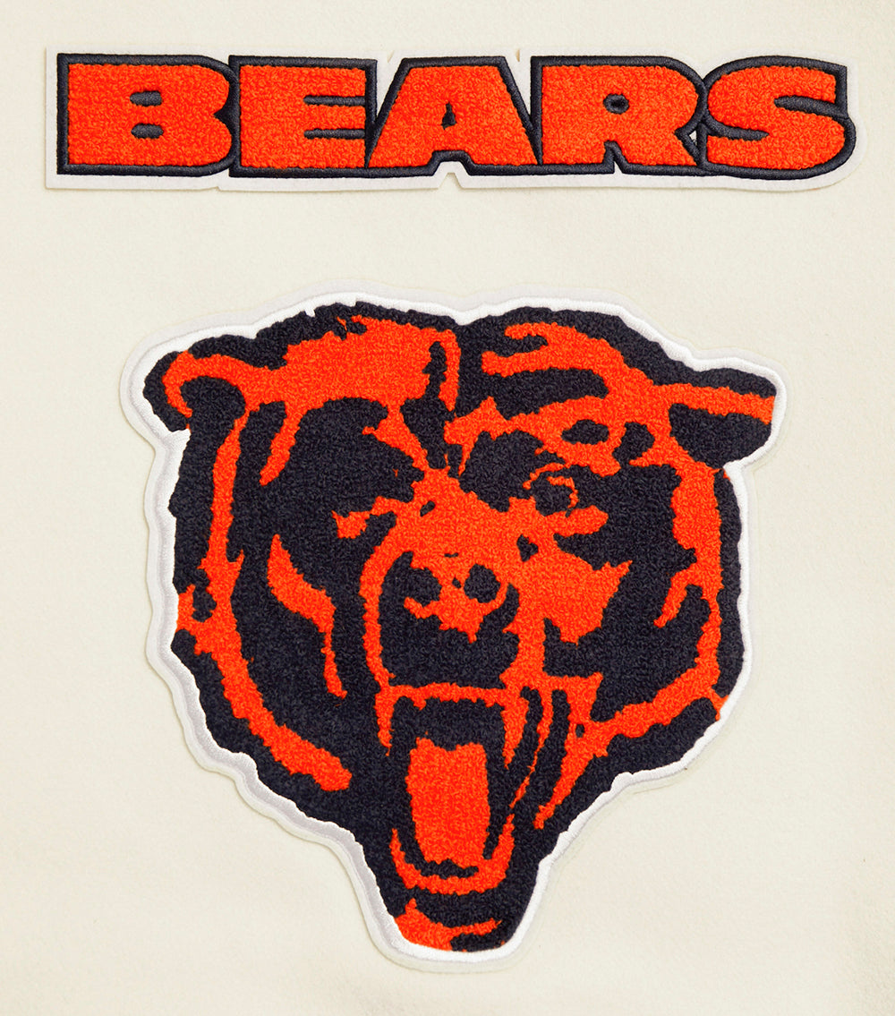 NFL CHICAGO BEARS RETRO CLASSIC BLOUSON COLLÉGIAL EN LAINE À BORDS CÔTELÉS POUR FEMME (COQUILLE D'ŒUF/MARINE MINUIT)