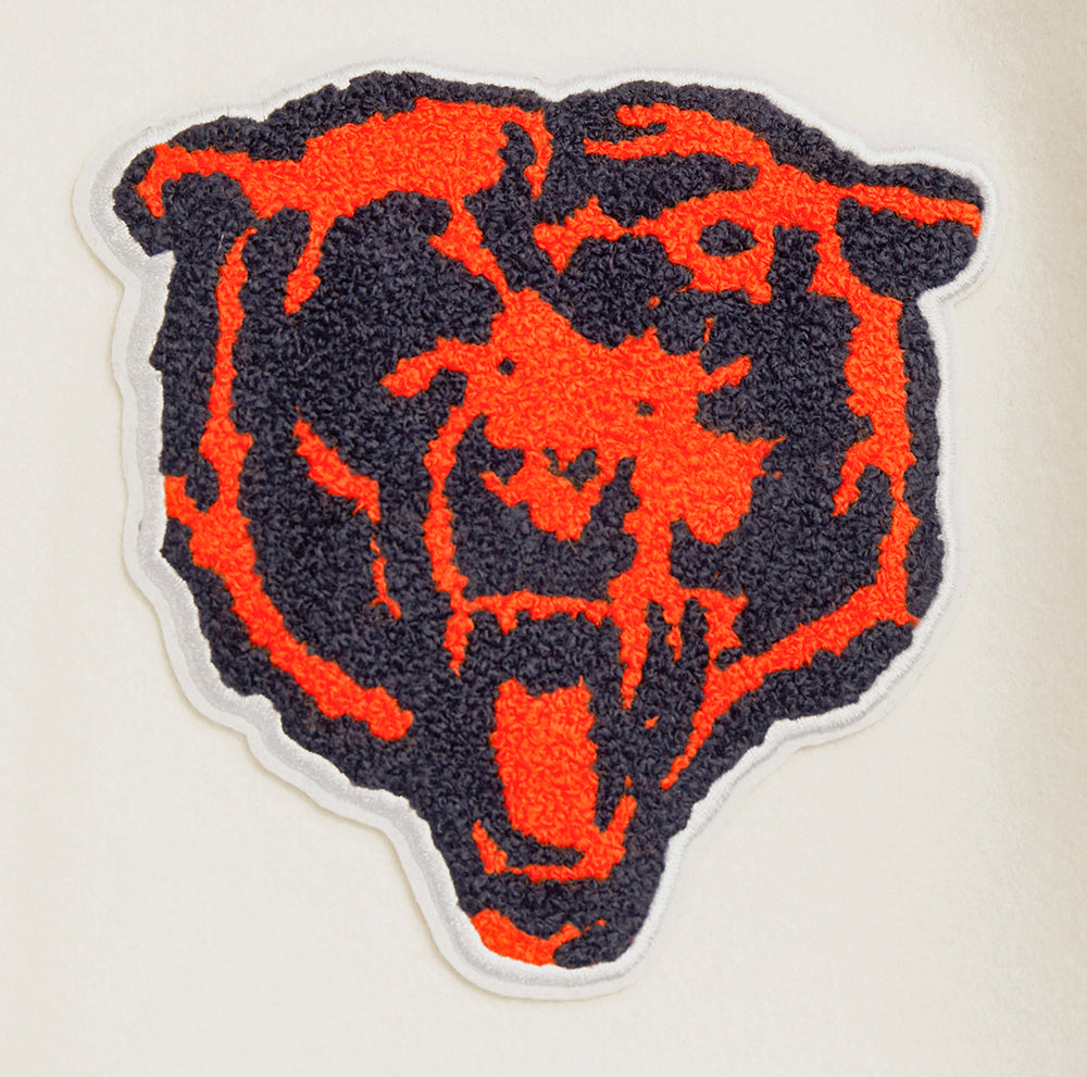 NFL CHICAGO BEARS RETRO CLASSIC BLOUSON COLLÉGIAL EN LAINE À BORDS CÔTELÉS POUR FEMME (COQUILLE D'ŒUF/MARINE MINUIT)