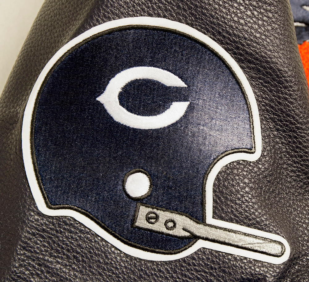 NFL CHICAGO BEARS RETRO CLASSIC BLOUSON COLLÉGIAL EN LAINE À BORDS CÔTELÉS POUR FEMME (COQUILLE D'ŒUF/MARINE MINUIT)