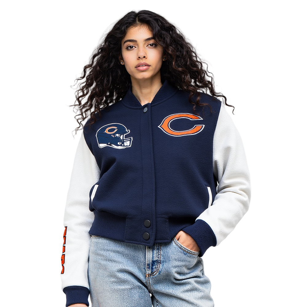NFL CHICAGO BEARS CLASSIC WOMEN'S WOOL VARSITY JACKET (MIDNIGHT NAVY/WHITE)