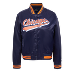 NFL CHICAGO BEARS SCRIPT TAIL BLOUSON EN SATIN POUR FEMME (MARINE MINUIT/ORANGE/MARINE MINUIT)