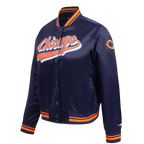 NFL CHICAGO BEARS SCRIPT TAIL BLOUSON EN SATIN POUR FEMME (MARINE MINUIT/ORANGE/MARINE MINUIT)