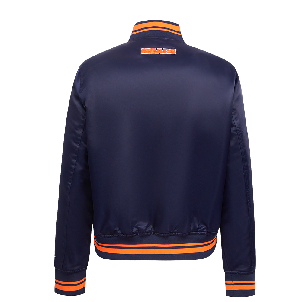 NFL CHICAGO BEARS SCRIPT TAIL BLOUSON EN SATIN POUR FEMME (MARINE MINUIT/ORANGE/MARINE MINUIT)