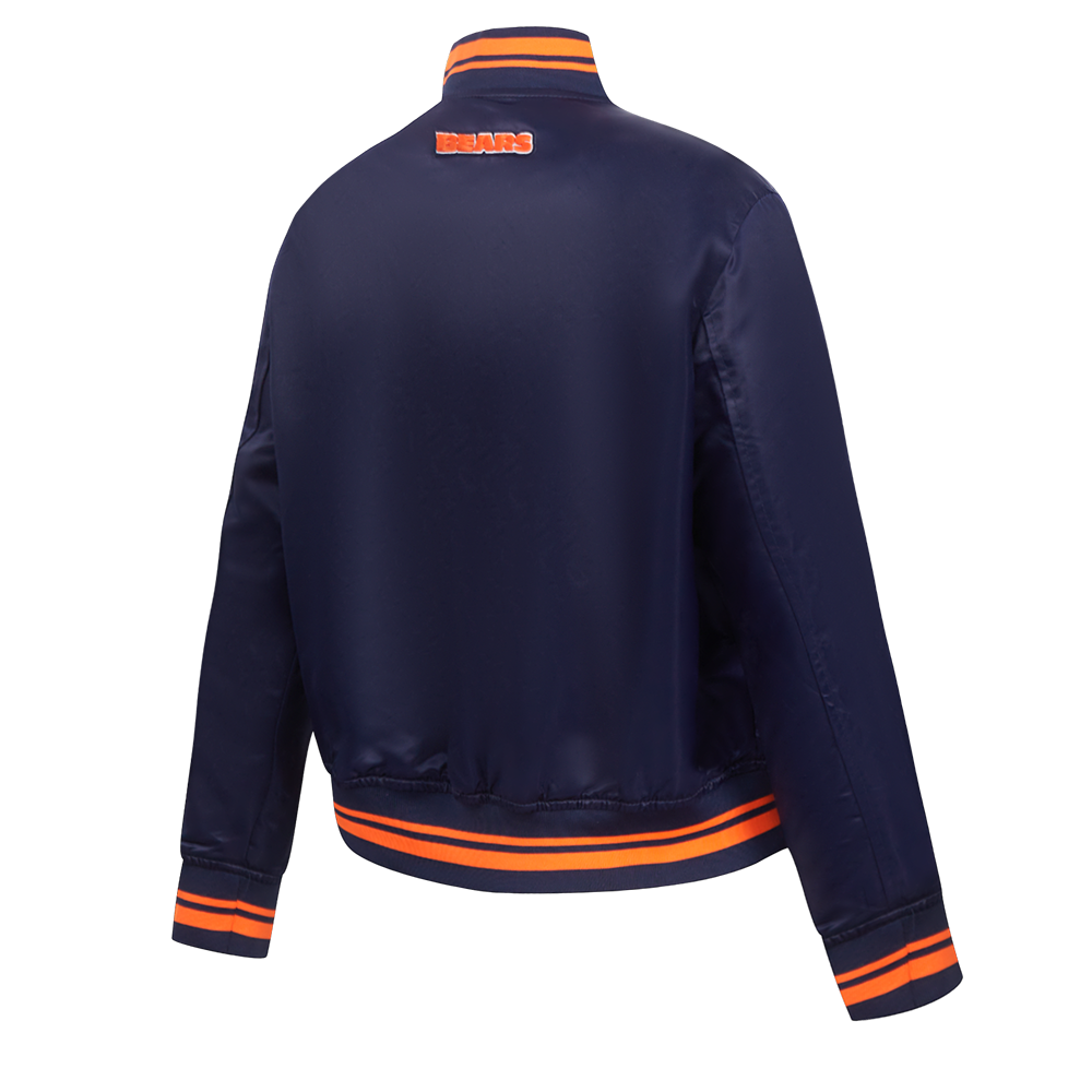 NFL CHICAGO BEARS SCRIPT TAIL BLOUSON EN SATIN POUR FEMME (MARINE MINUIT/ORANGE/MARINE MINUIT)