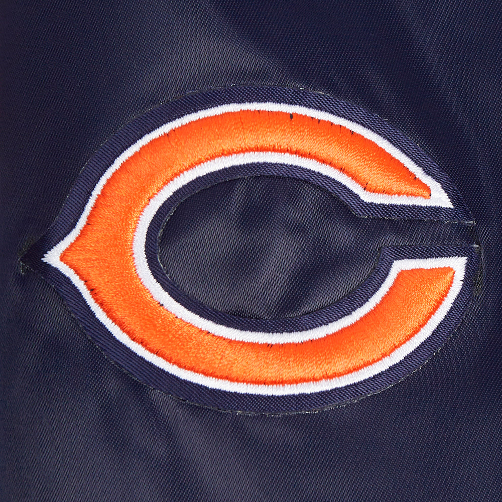 NFL CHICAGO BEARS SCRIPT TAIL BLOUSON EN SATIN POUR FEMME (MARINE MINUIT/ORANGE/MARINE MINUIT)
