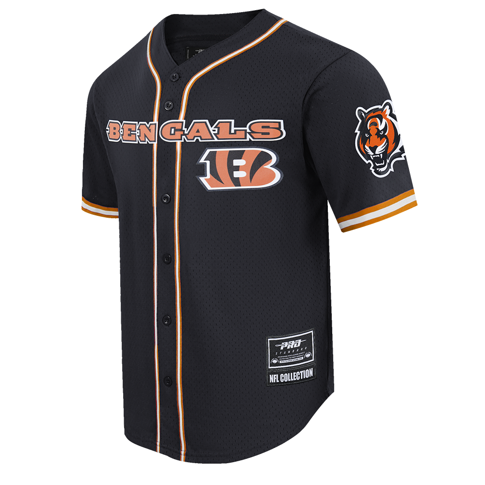 NFL CINCINNATI BENGALS MESH BUTTON UP SHIRT (BLACK/ORANGE)