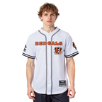 NFL CINCINNATI BENGALS MESH BUTTON UP SHIRT (WHITE/BLACK/WHITE)