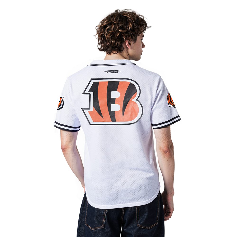 NFL CINCINNATI BENGALS MESH BUTTON UP SHIRT (WHITE/BLACK/WHITE)