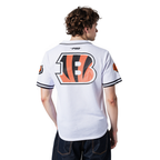 NFL CINCINNATI BENGALS MESH BUTTON UP SHIRT (WHITE/BLACK/WHITE)