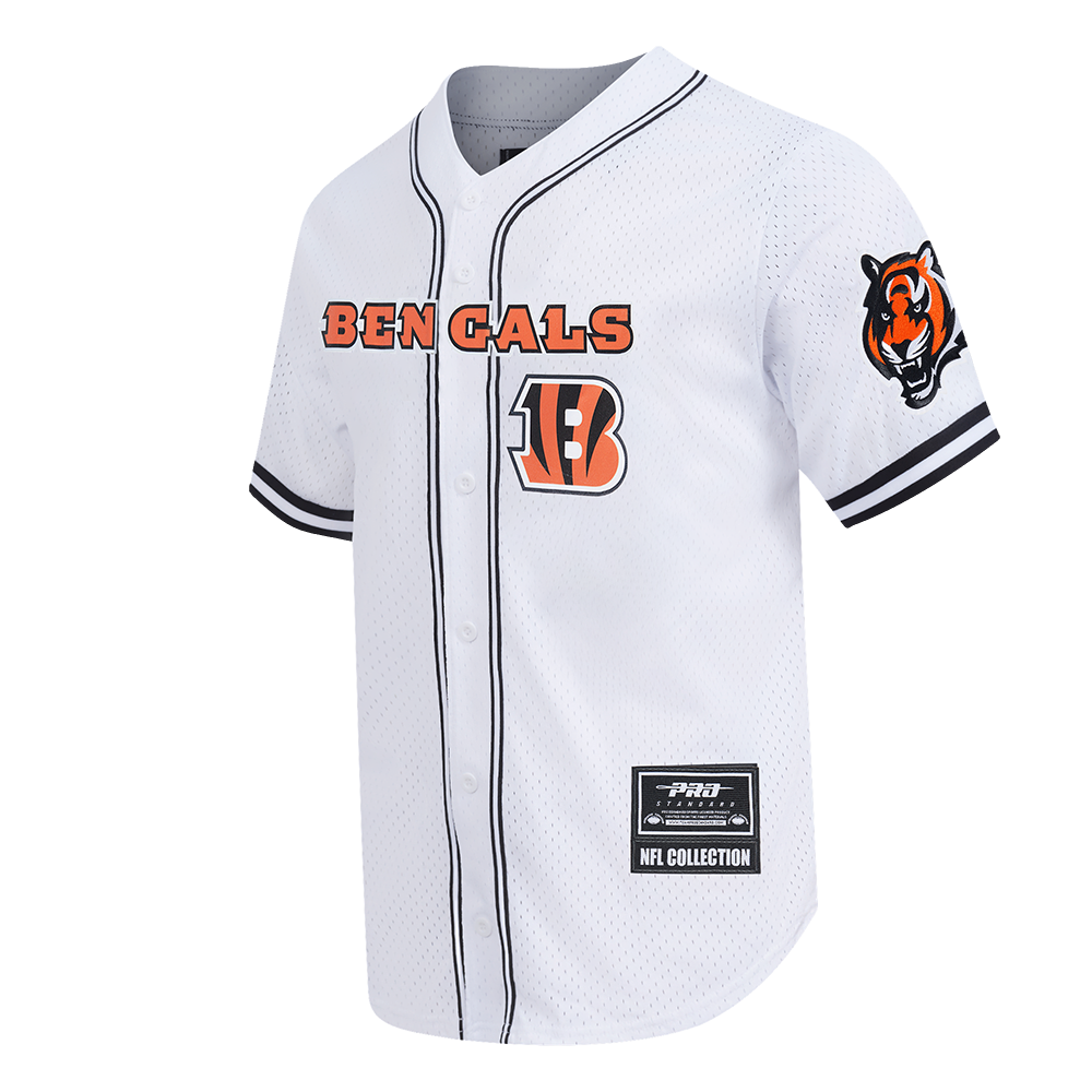 NFL CINCINNATI BENGALS MESH BUTTON UP SHIRT (WHITE/BLACK/WHITE)