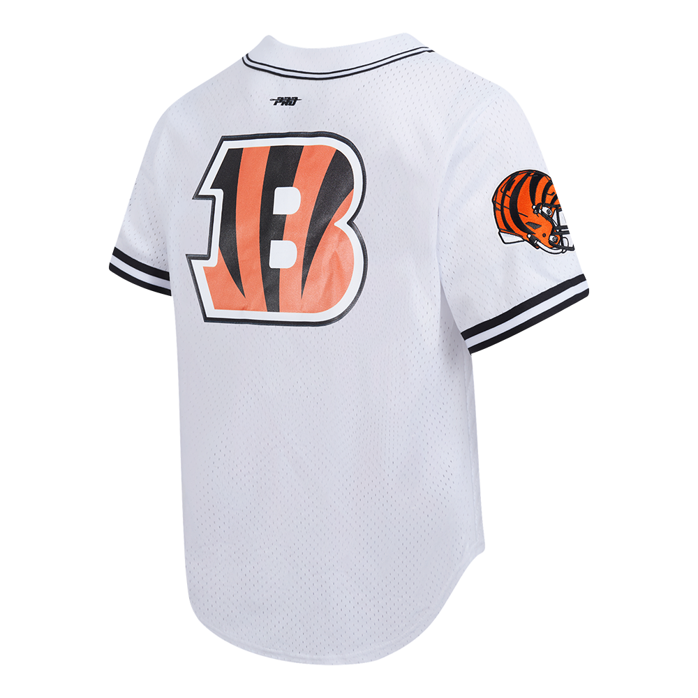 NFL CINCINNATI BENGALS MESH BUTTON UP SHIRT (WHITE/BLACK/WHITE)