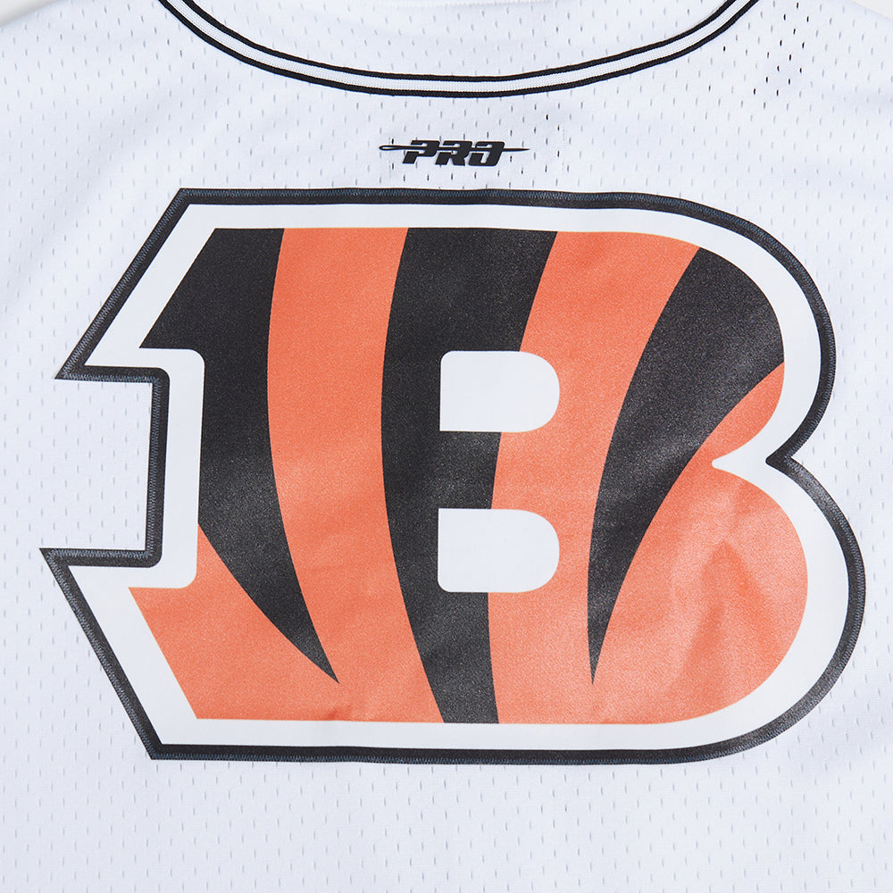 NFL CINCINNATI BENGALS MESH BUTTON UP SHIRT (WHITE/BLACK/WHITE)