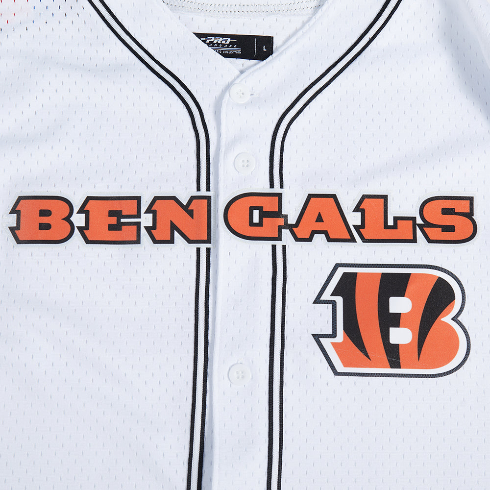 NFL CINCINNATI BENGALS MESH BUTTON UP SHIRT (WHITE/BLACK/WHITE)
