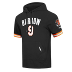 NFL CINCINNATI BENGALS JOE BURROW #9 CLASSIC PNN CHANDAIL À CAPUCHON À MANCHES COURTES POUR HOMME (NOIR/ORANGE)