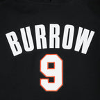NFL CINCINNATI BENGALS JOE BURROW #9 CLASSIC PNN CHANDAIL À CAPUCHON À MANCHES COURTES POUR HOMME (NOIR/ORANGE)