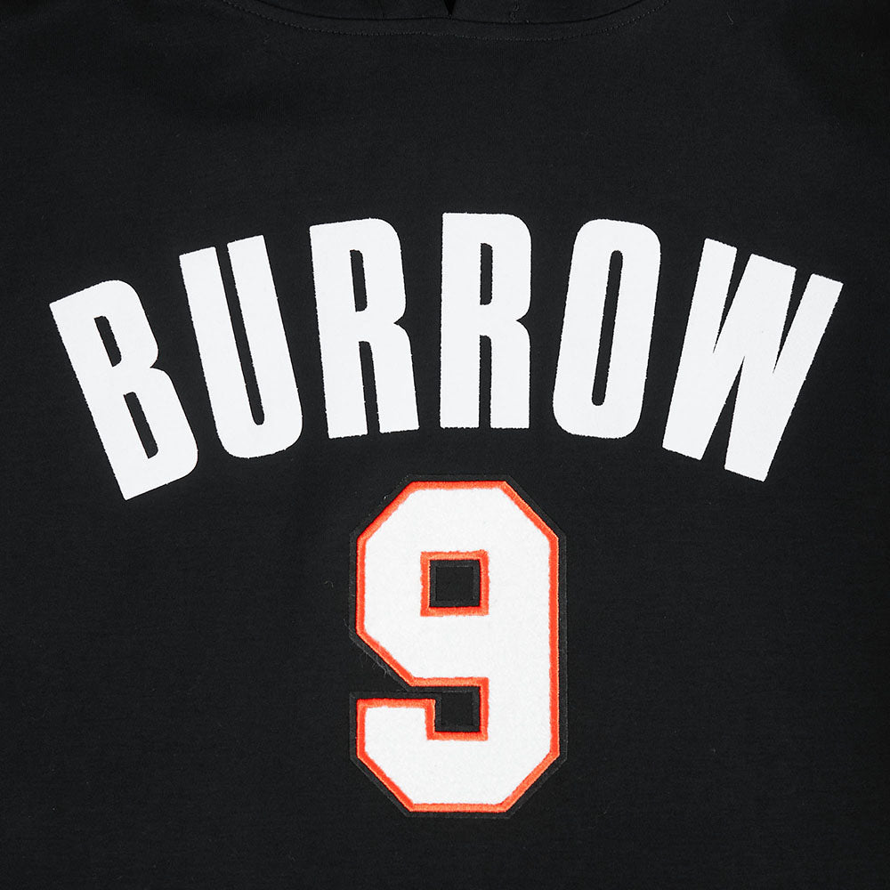 NFL CINCINNATI BENGALS JOE BURROW #9 CLASSIC PNN CHANDAIL À CAPUCHON À MANCHES COURTES POUR HOMME (NOIR/ORANGE)