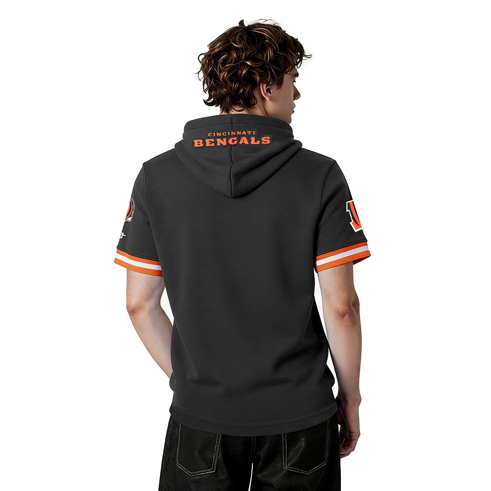 NFL CINCINNATI BENGALS JOE BURROW #9 CLASSIC PNN CHANDAIL À CAPUCHON À MANCHES COURTES POUR HOMME (NOIR/ORANGE)