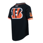 NFL CINCINNATI BENGALS JOE BURROW #9 CLASSIC MESH PNN MEN'S MESH BUTTON DOWN SHIRT (BLACK/ORANGE)