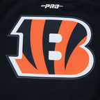 NFL CINCINNATI BENGALS JOE BURROW #9 CLASSIC MESH PNN MEN'S MESH BUTTON DOWN SHIRT (BLACK/ORANGE)