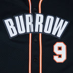 NFL CINCINNATI BENGALS JOE BURROW #9 CLASSIC MESH PNN MEN'S MESH BUTTON DOWN SHIRT (BLACK/ORANGE)