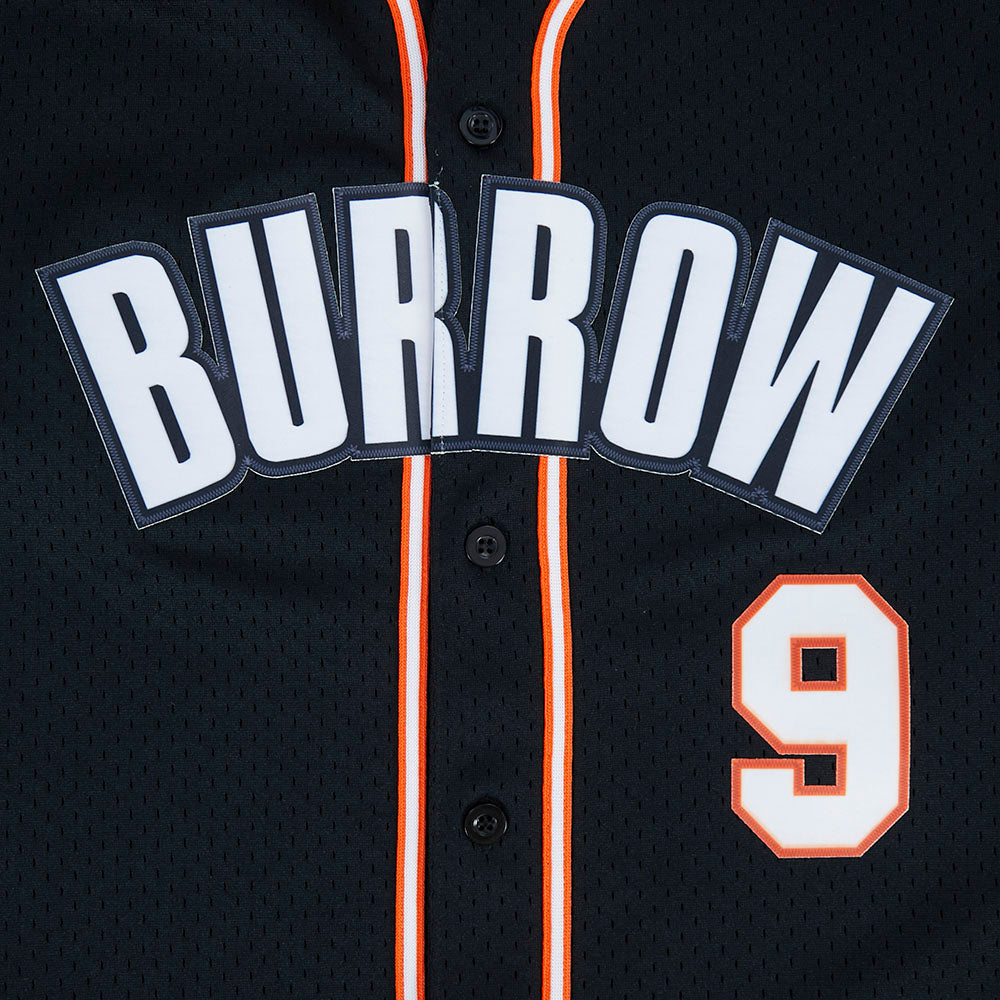NFL CINCINNATI BENGALS JOE BURROW #9 CLASSIC MESH PNN MEN'S MESH BUTTON DOWN SHIRT (BLACK/ORANGE)