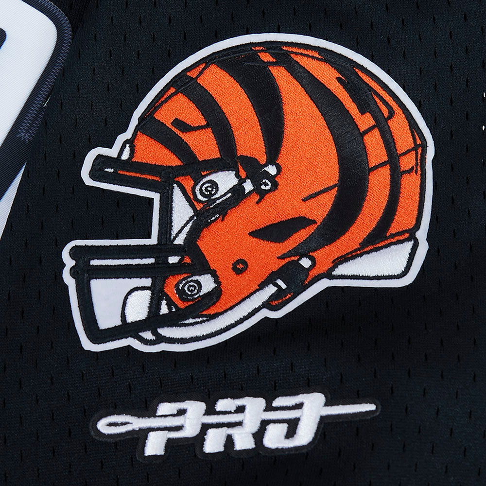 NFL CINCINNATI BENGALS JOE BURROW #9 CLASSIC MESH PNN MEN'S MESH BUTTON DOWN SHIRT (BLACK/ORANGE)