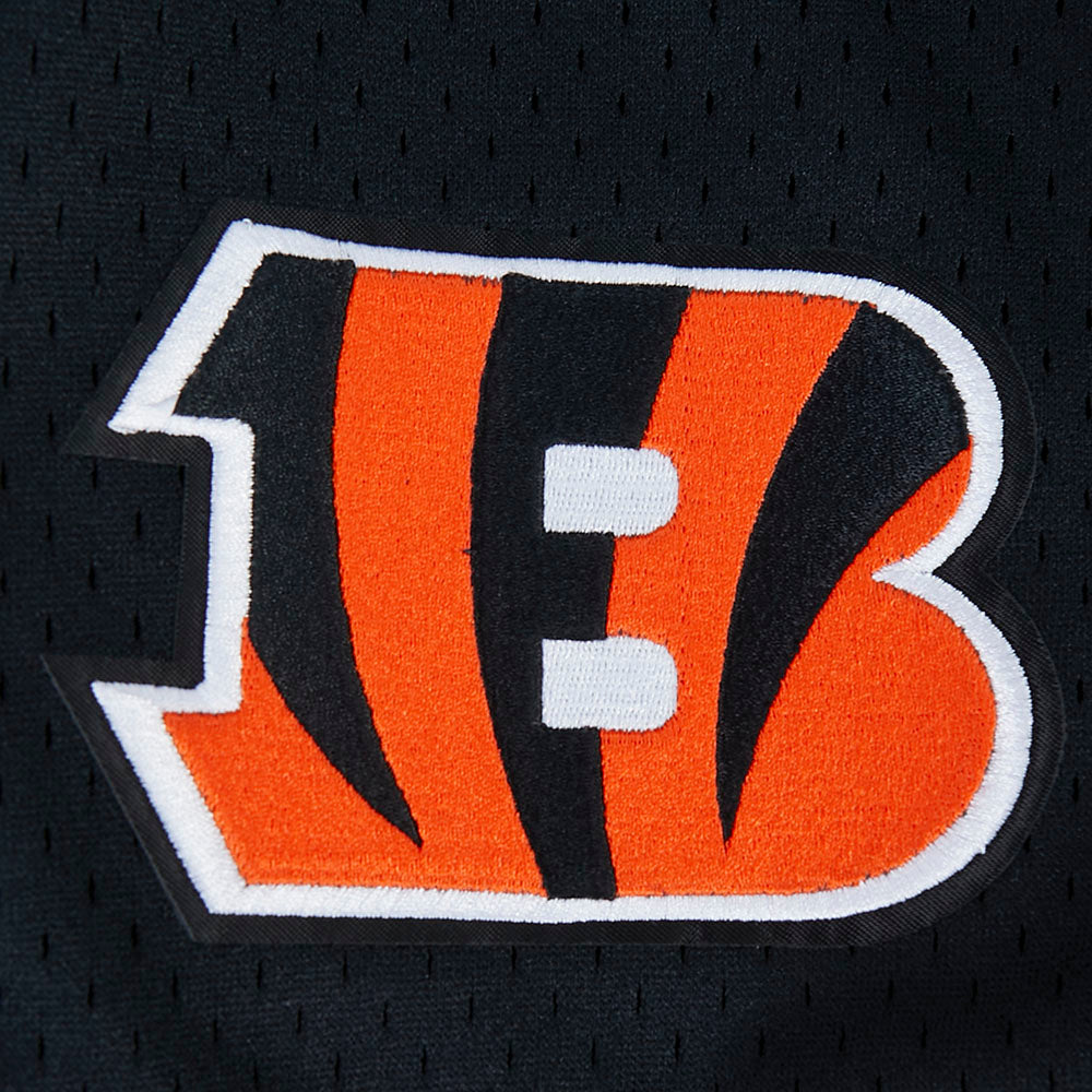 NFL CINCINNATI BENGALS JOE BURROW #9 CLASSIC MESH PNN MEN'S MESH BUTTON DOWN SHIRT (BLACK/ORANGE)
