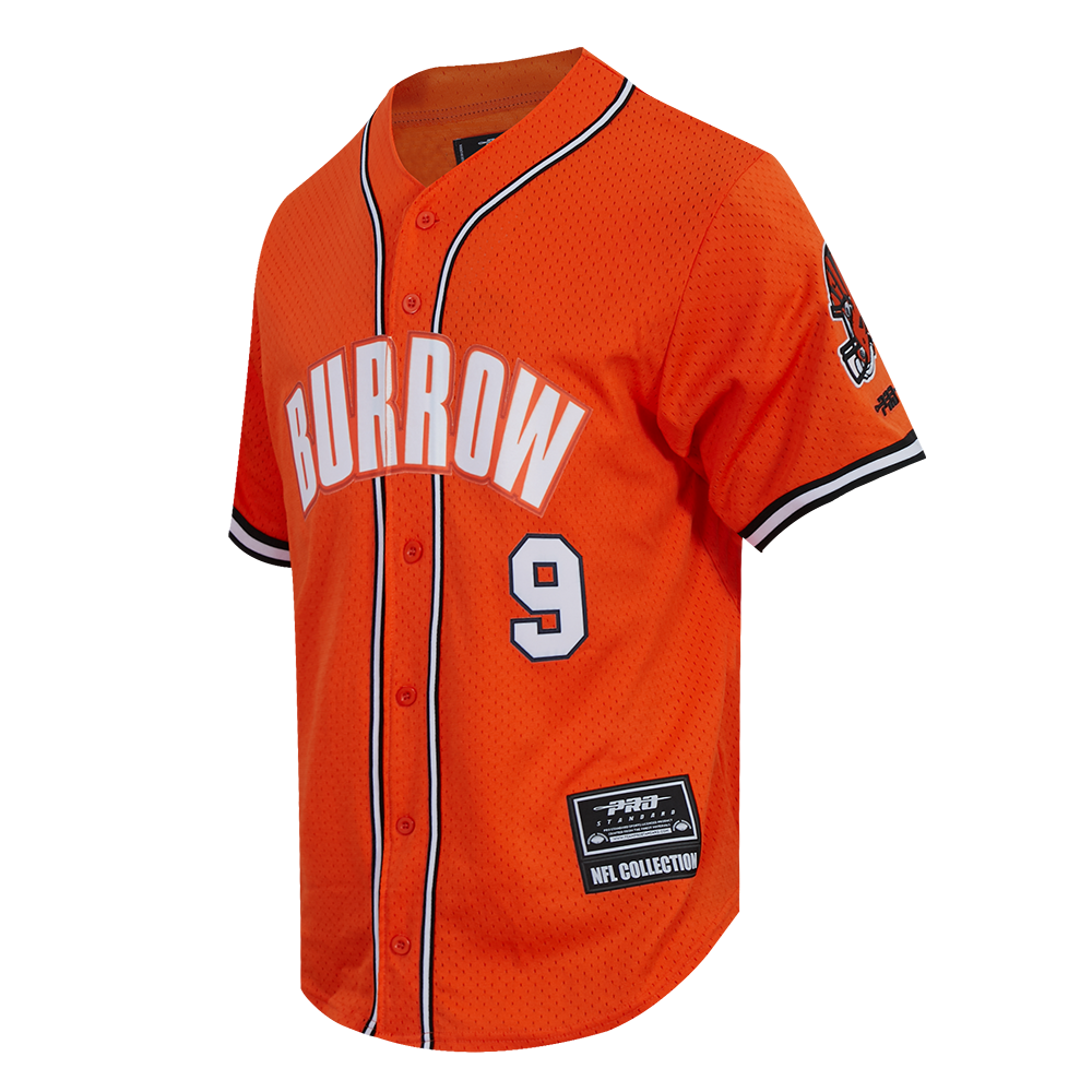 NFL CINCINNATI BENGALS JOE BURROW #9 CLASSIC MESH PNN CHEMISE BOUTONNÉE EN FILET POUR HOMME (ORANGE/NOIR)