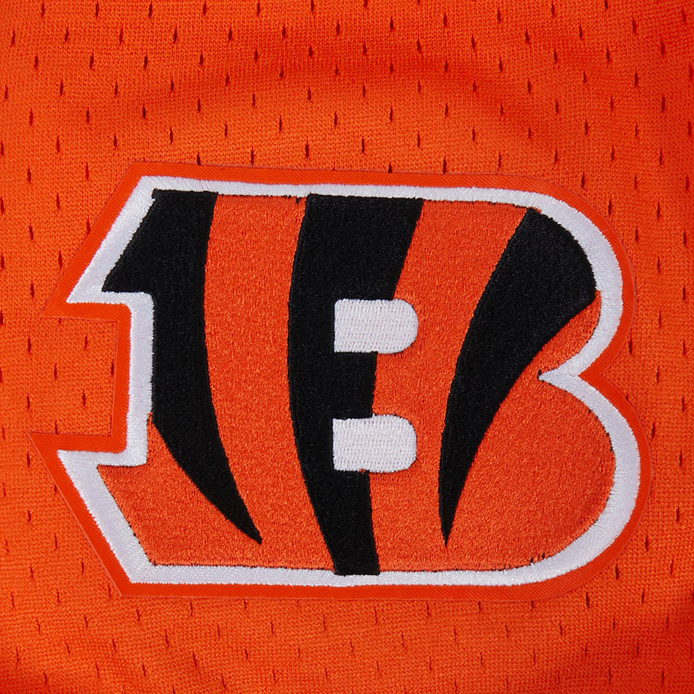 NFL CINCINNATI BENGALS JOE BURROW #9 CLASSIC MESH PNN CHEMISE BOUTONNÉE EN FILET POUR HOMME (ORANGE/NOIR)