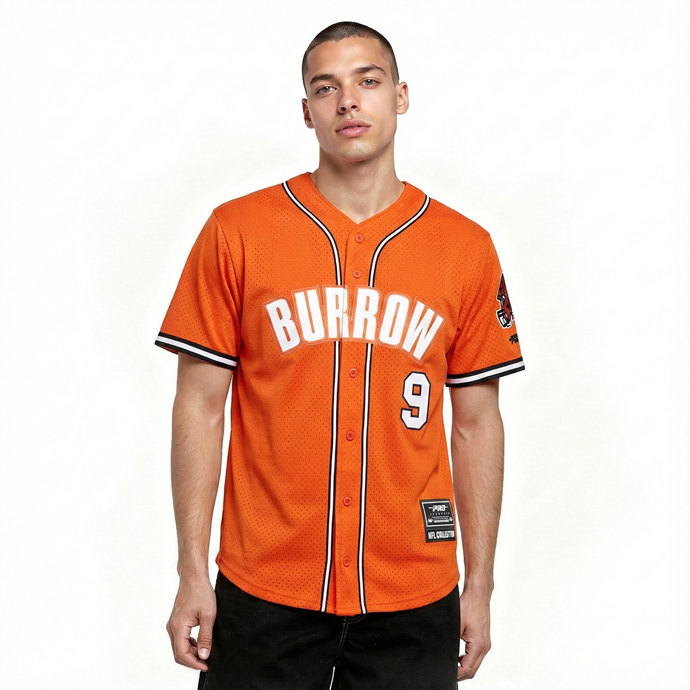NFL CINCINNATI BENGALS JOE BURROW #9 CLASSIC MESH PNN CHEMISE BOUTONNÉE EN FILET POUR HOMME (ORANGE/NOIR)