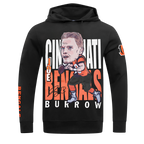NFL CINCINNATI BENGALS JOE BURROW #9 REMIX AVATAR MEN'S FLEECE PULLOVER HOODIE (BLACK)