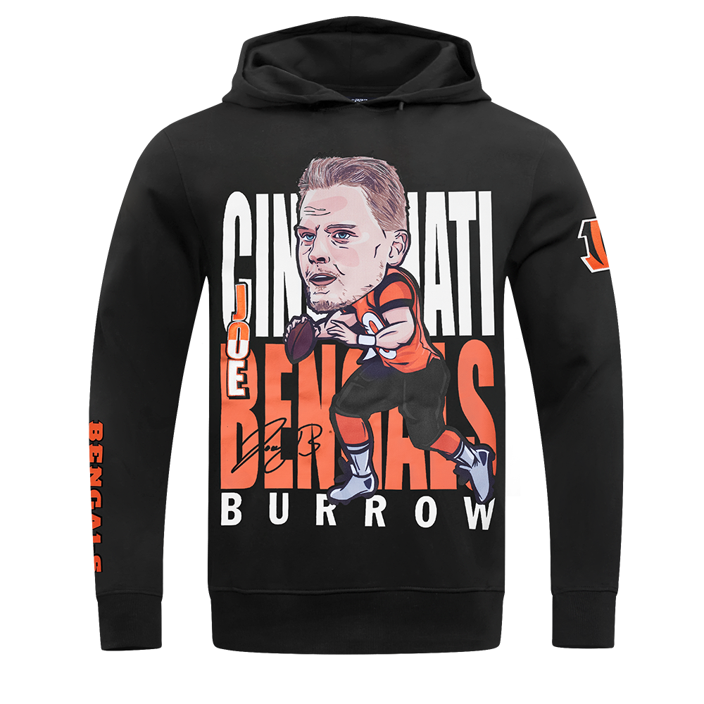 NFL CINCINNATI BENGALS JOE BURROW #9 REMIX AVATAR MEN'S FLEECE PULLOVER HOODIE (BLACK)