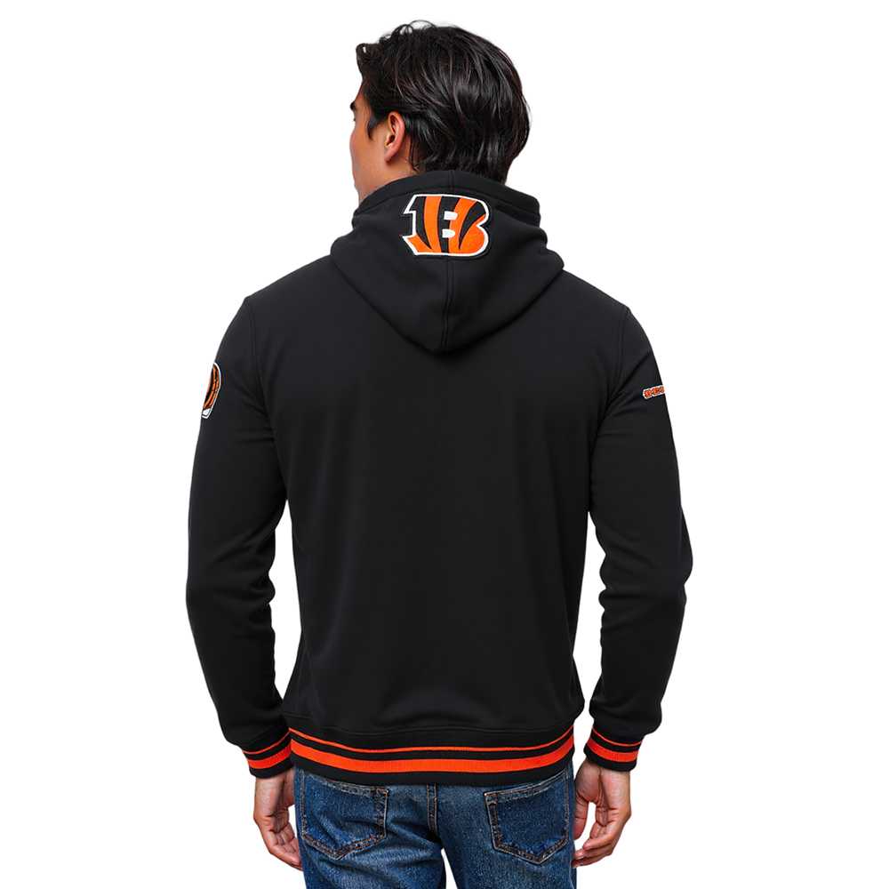 NFL CINCINNATI BENGALS SCRIPT TAIL MEN'S RIB FLC PO HOODIE (BLACK/ORANGE)