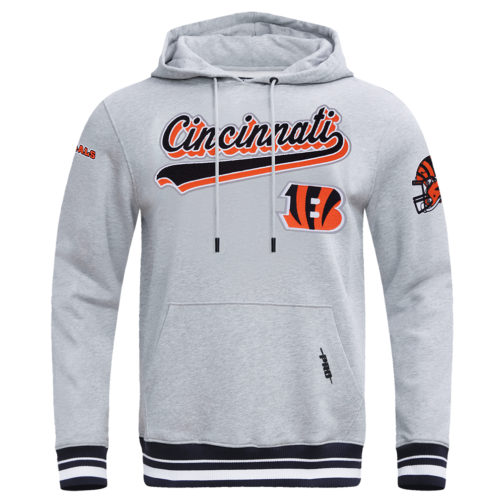 NFL CINCINNATI BENGALS SCRIPT TAIL CHANDAIL À CAPUCHON EN MOLLETON CÔTELÉ POUR HOMME (GRIS CHINÉ/NOIR)