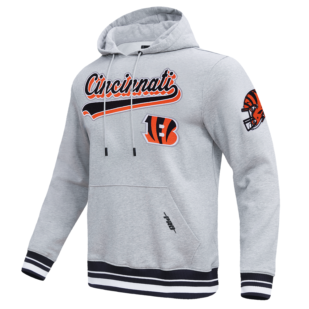 NFL CINCINNATI BENGALS SCRIPT TAIL MEN'S RIB FLC PO HOODIE (HEATHER GRAY/BLACK)