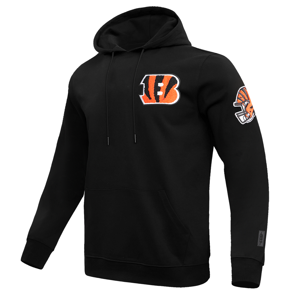 NFL CINCINNATI BENGALS CLASSIC CHENILLE MEN'S PULLOVER HOODIE (BLACK)