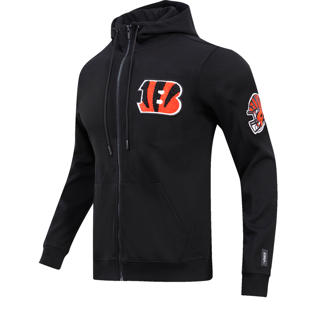 NFL CINCINNATI BENGALS CLASSIC CHENILLE  FULL ZIP HOODIE  (BLACK)