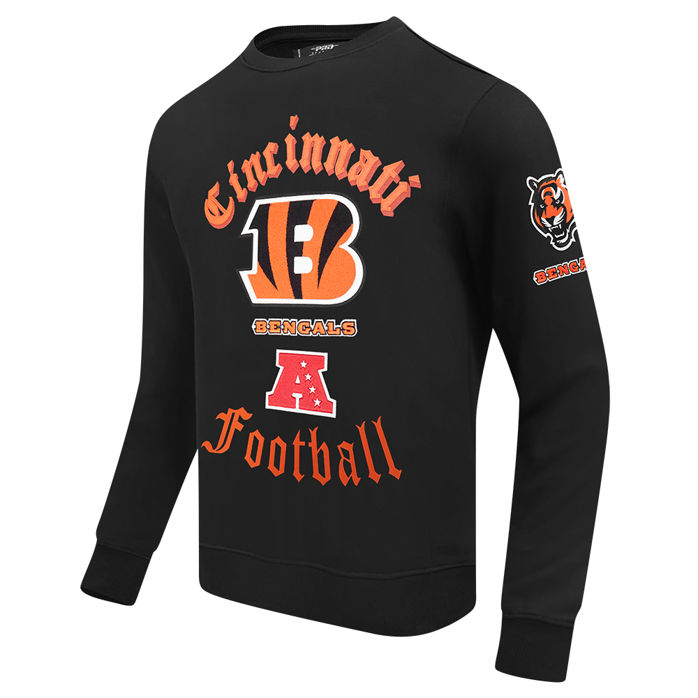 NFL CINCINNATI BENGALS OLD ENGLISH MEN'S FLC CREWNECK (BLACK)