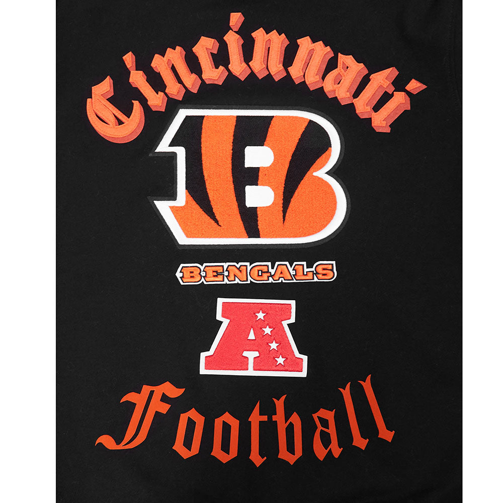 NFL CINCINNATI BENGALS OLD ENGLISH MEN'S FLC CREWNECK (BLACK)