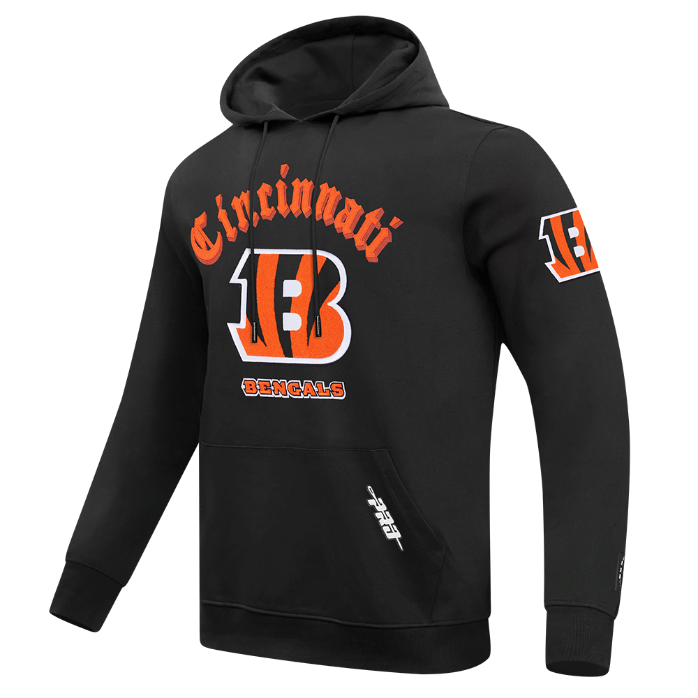 NFL CINCINNATI BENGALS OLD ENGLISH MEN'S PO HOODIE (BLACK)