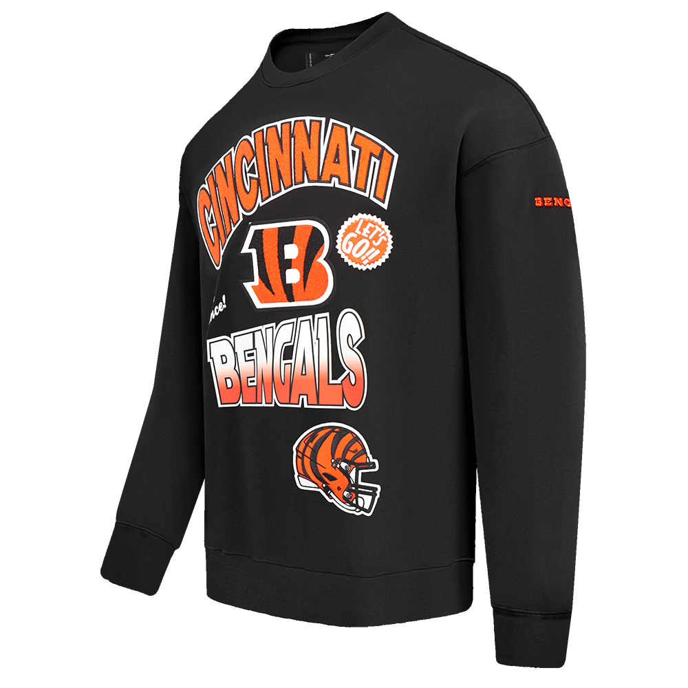 NFL CINCINNATI BENGALS TURN IT UP M DROP SHOULDER FLC CREWNECK (BLACK)