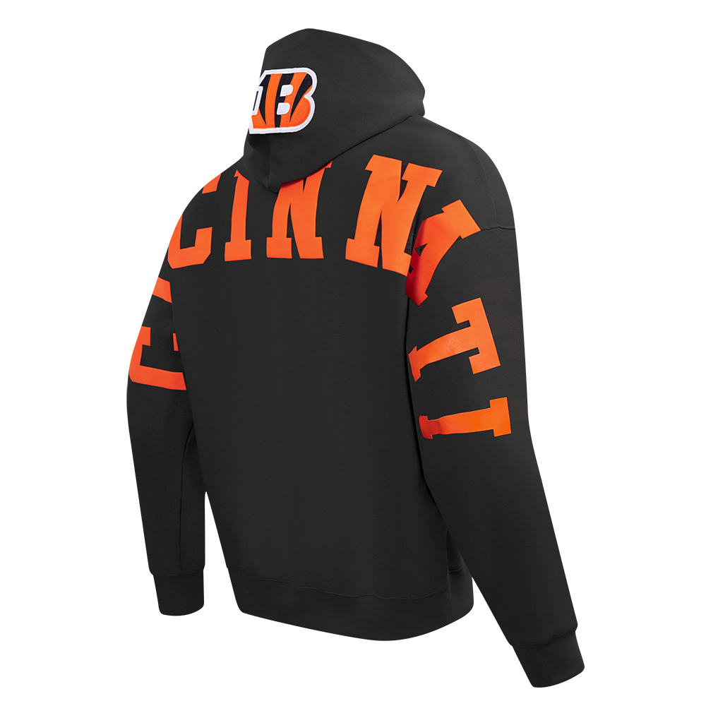 NFL CINCINNATI BENGALS WINGSPAN MEN'S DROP SHOULDER FLC PO HOODIE (BLACK)