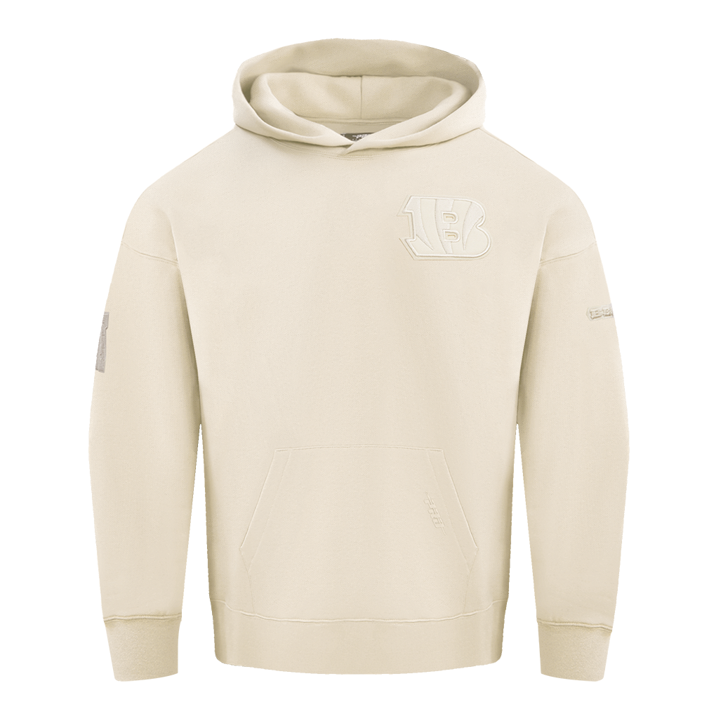 NFL CINCINNATI BENGALS NEUTRAL DROP SHOULDER FLEECE PULLOVER HOODIE (EGGSHELL)