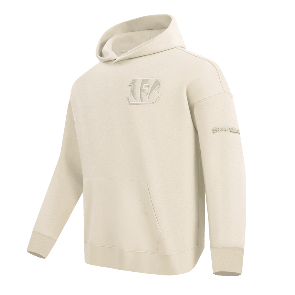 NFL CINCINNATI BENGALS NEUTRAL DROP SHOULDER FLEECE PULLOVER HOODIE (EGGSHELL)